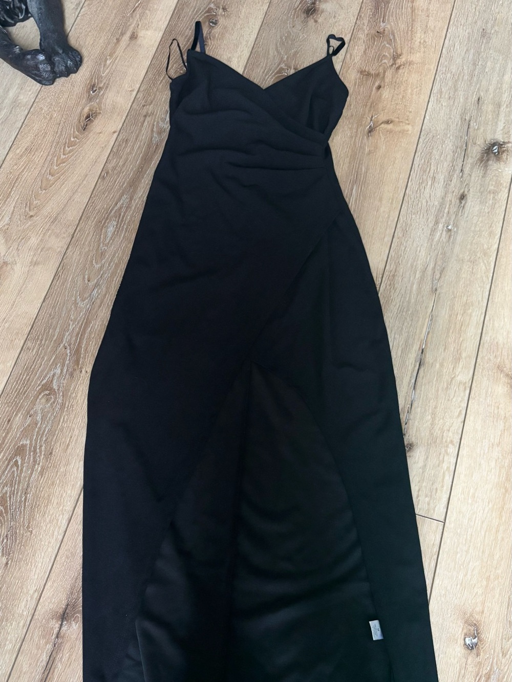 Sleek Black Slip Maxi Dress with V-Neck
